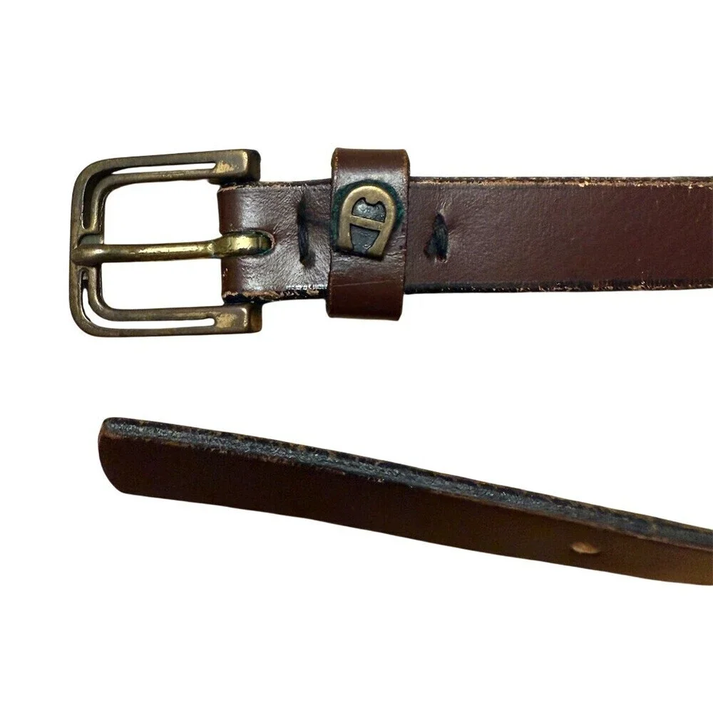 Etienne Aigner Belt Womens Size 36 Burgundy Logo Buckle